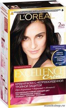 Краска для волос L'Oreal Paris Excellence, тон 200 Темно-коричневый