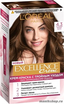 Краска для волос L'Oreal Paris Excellence, тон 4.3 Золотой каштан
