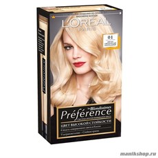 Стойкая краска для волос L'Oreal Paris Preference, тон 01 Блондиссим Светло-светло русый натуральный