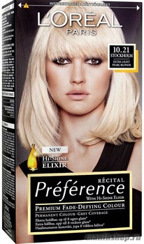 Стойкая краска для волос L'Oreal Paris Preference, тон 10.21 Стокгольм Светло-светло русый перламутровый