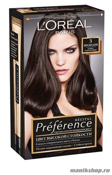 Стойкая краска для волос L'Oreal Paris Preference, тон 3 Бразилия Темный каштан