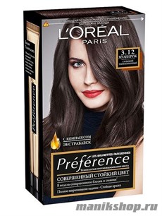 Стойкая краска для волос L'Oreal Paris Preference, тон 3.12 Мулен Руж Глубокий темно-коричневый