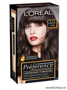 Стойкая краска для волос L'Oreal Paris Preference, тон 4.12 Монмартр глубокий коричневый