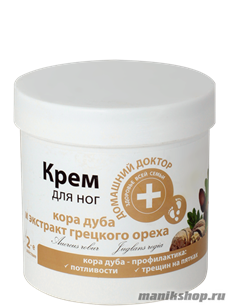 ЭЛЬФА Домашний Доктор Крем для ног Кора дуба и экстракт грецкого ореха профилактика потливости и трещин на пятках 250мл