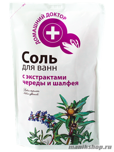 ЭЛЬФА Домашний Доктор Соль для ванн с экстрактом Череды и Шалфея 500гр Пакет
