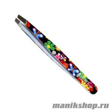 234 Mertz Пинцет 188-чёрный цветы+ бабочки 9,5см