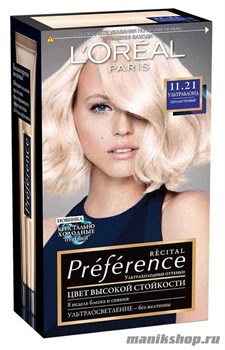 Стойкая краска для волос L'Oreal Paris Preference, тон 11.21 Ультраблонд перламутровый